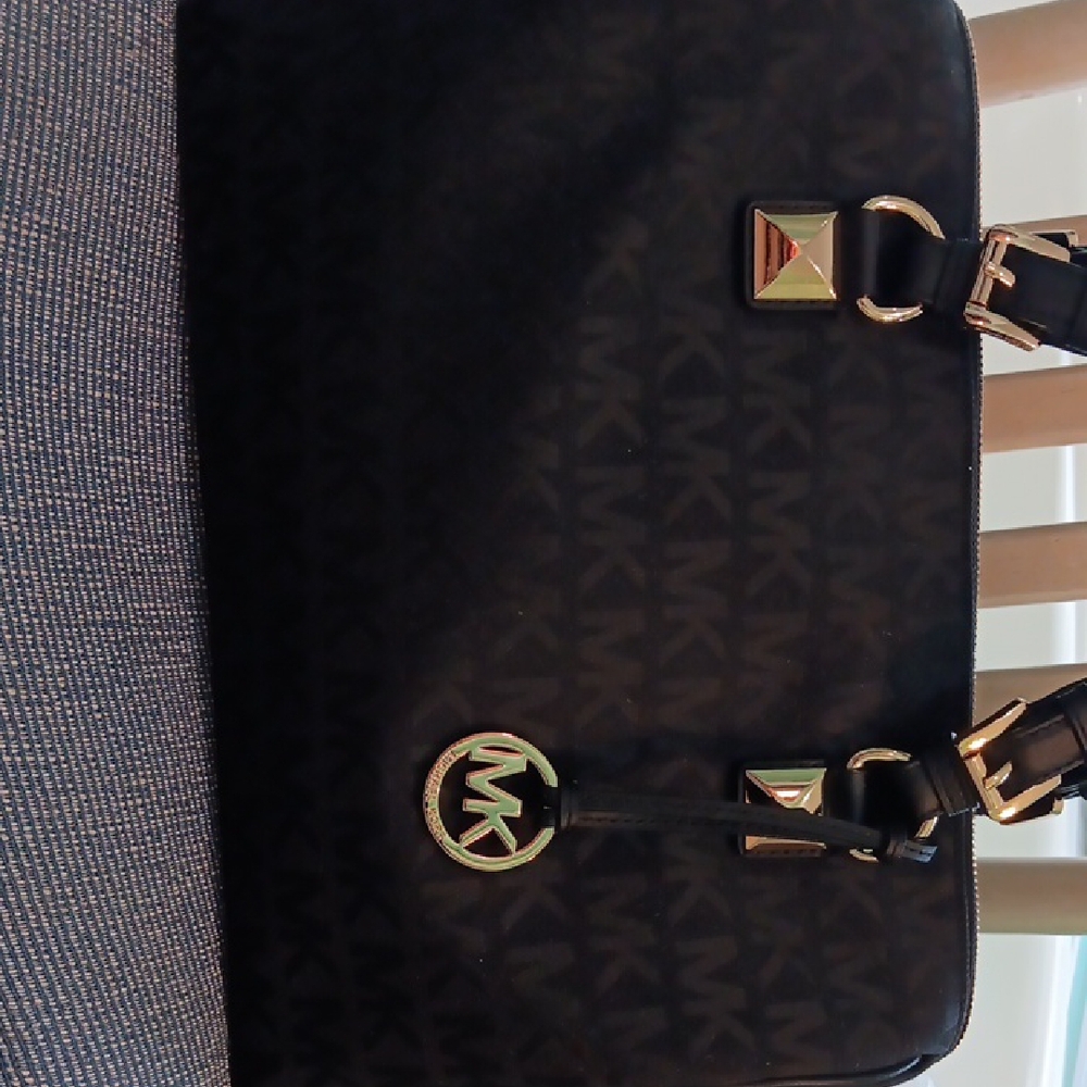 Michael Kors Gold and Black Satchel with Structured Design